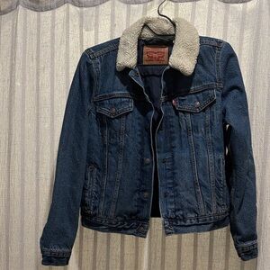 Levi's Blue Denim Bomber Jacket with Sherpa Collar